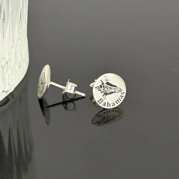 Bahamas Conch Earrings S925 Sterling Silver Handmade Ear Stud - Picture 2 of 3